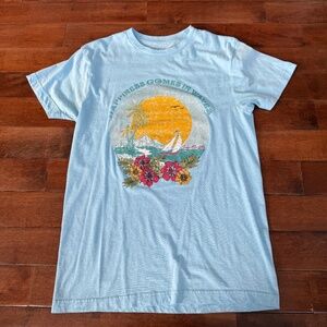 Surf Ministry Blue "Happiness Comes in Waves" Shirt, size Medium